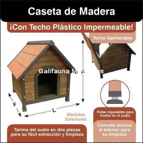 Caseta madera con techo impermeable para perro L72 x  F76 x  A72 Cms. - Imagen 3