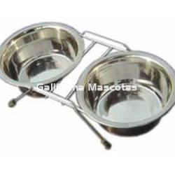 Comedero / bebedero inox doble con soporte para perro y gato. - Imagen 1