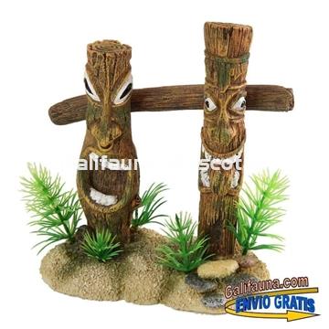 Decoracion Columnas troncos TIKI 14 cm. Ornamento para acuarios. - Imagen 1