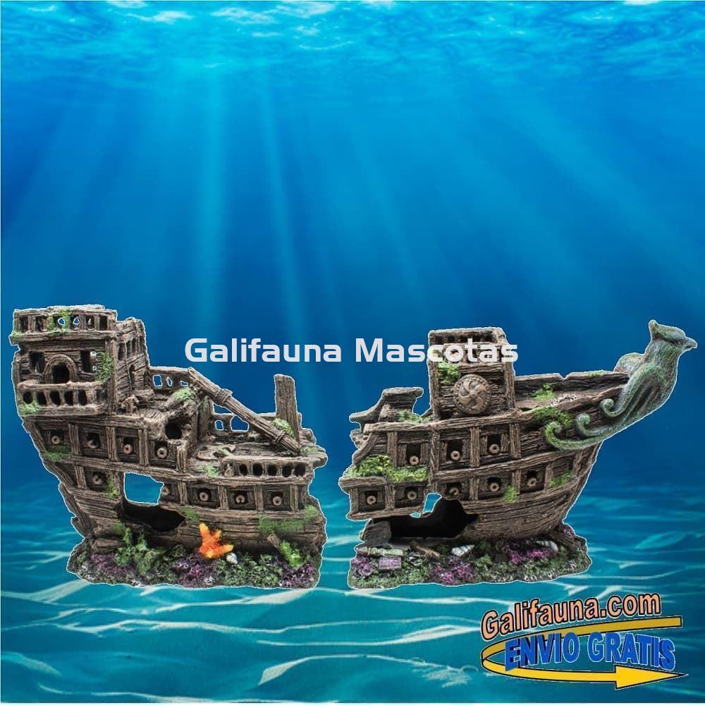 Decoración Galeón partido GIGANTE. Ornamento para acuarios Barco en dos piezas con huecos. - Imagen 1