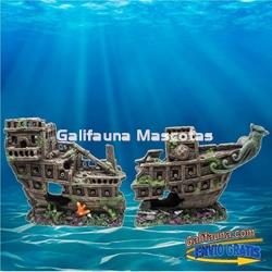Decoración Galeón partido GIGANTE. Ornamento para acuarios Barco en dos piezas con huecos. - Imagen 1