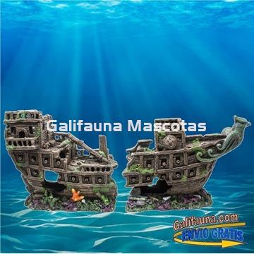Decoración Galeón partido GIGANTE. Ornamento para acuarios Barco en dos piezas con huecos. - Imagen 1