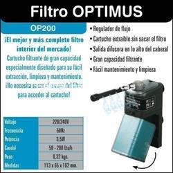 Filtro interior Optimus OP200. Caudal 50-200Lts/h 113x65x162mm - Imagen 2