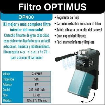 Filtro interior Optimus OP400. Interior. Caudal 200-400Lts/h 125x67x195mm. - Imagen 2