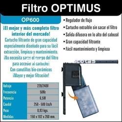 Filtro interior Optimus OP600 Caudal 250-500Lts/h 150x102x260mm. - Imagen 2