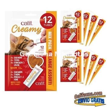 Multi-Pack de 96 Snacks CATIT CREAMY SNACK CREMOSO de Atún, Pollo y Salmón. - Imagen 1