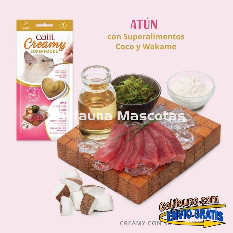 Pack de 48 Snacks CATIT CREAMY con SUPEALIMENTOS.  SNACK CREMOSO de Atún con Coco y Wakame. - Imagen 1