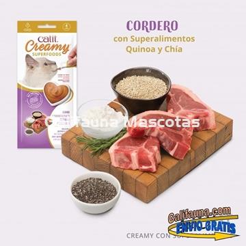 Pack de 48 Snacks CATIT CREAMY con SUPEALIMENTOS.  SNACK CREMOSO de Cordero con Quinoa y Chía. - Imagen 1