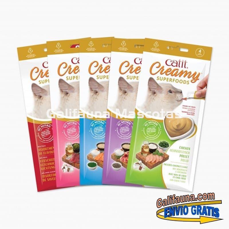 Pack de 48 Snacks CATIT CREAMY con SUPEALIMENTOS.  SNACK CREMOSO de Salmón con Quinoa y Espirulina. - Imagen 2