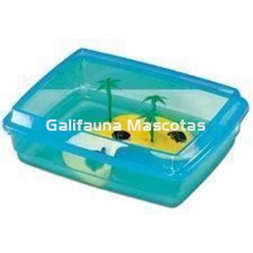 Tortuguera grande de plastico con isla libre y palmeras. - Imagen 1